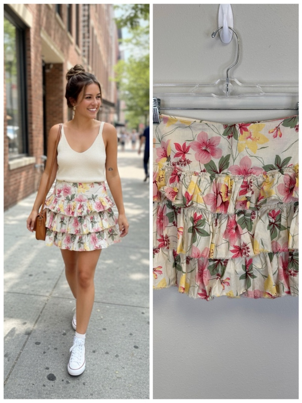 Vintage Y2K American Eagle Floral Ruffle Tiered Mini Skirt Lined Kawaii Tropical